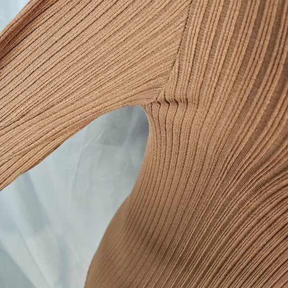 Choice Ribbed Mock Neck Sweater One Size Plus | Camel Brown Cozy Knit - Picture 4 of 7